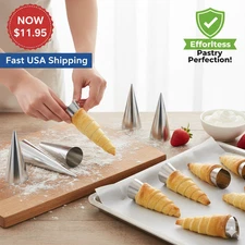 Stainless Steel Cream Horn Molds Set of 6 | Cannoli Tubes Cones Pastry Baking