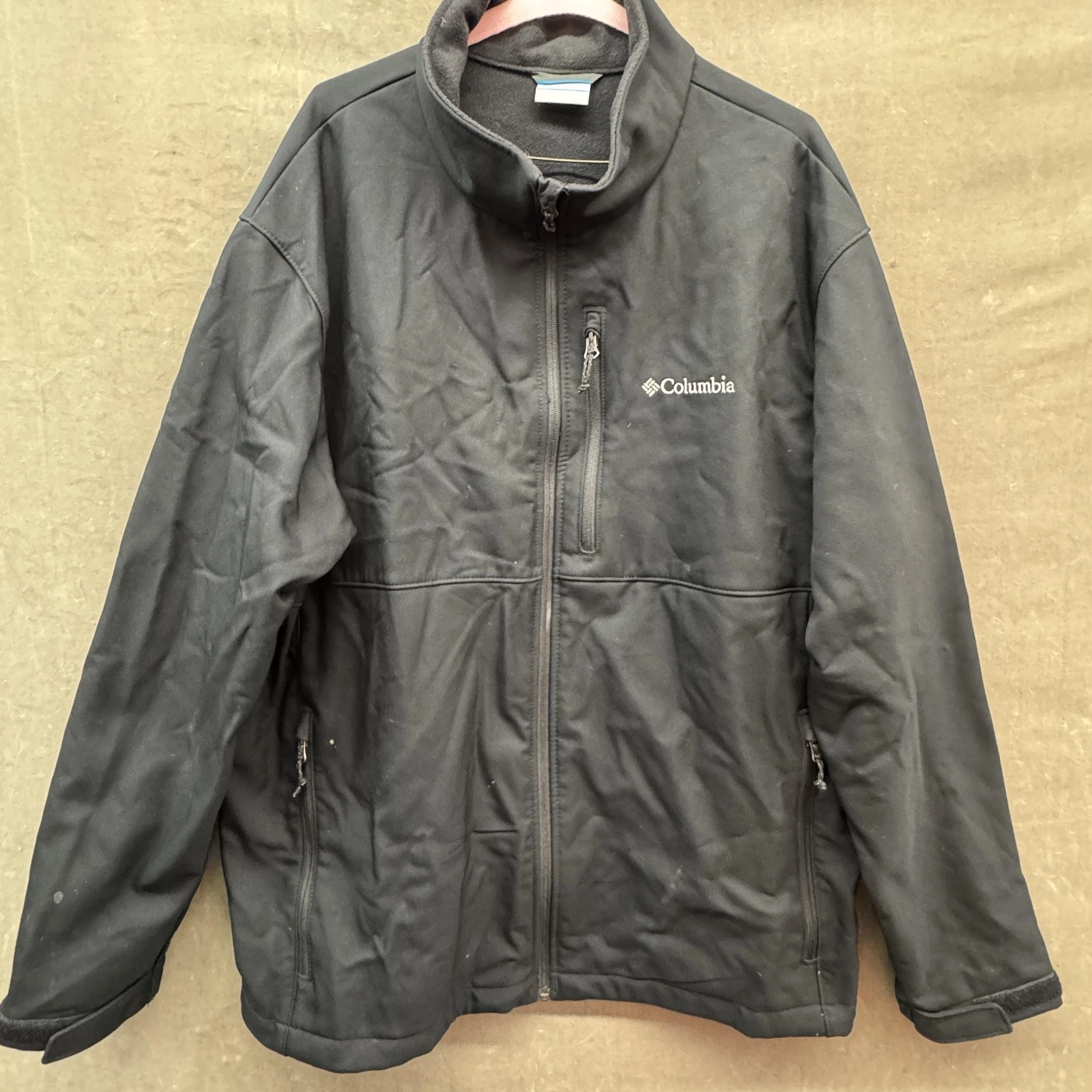 Columbia Jacket Mens 2XL Black Softshell Fleece Lined Full Zip Chest Pocket