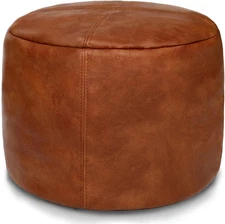 Thgonwid Unstuffed Faux Leather Pouf Cover, Handmade Footstool Ottoman Storage