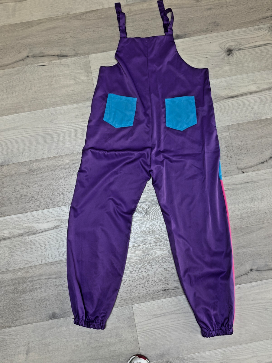 Vintage 80s Hip Hop Colorblock Bib Overalls Purple Teal Pink