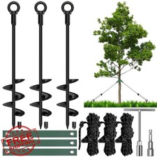 3 Pack 18" Tree Stake Kit Heavy Duty Spiral Stakes Straightening Supports Black
