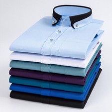 Mens Long Sleeves Dress Shirts Formal No Ironing Elastic Business Casual Shirts