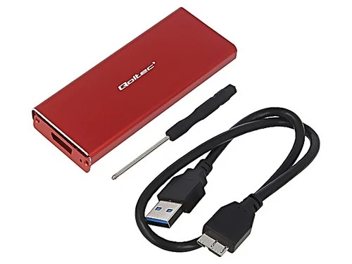 51831 Hard Drive Enclosure: M.2 PnP SATA III, USB 3.0 Aluminum Red QOLTEC