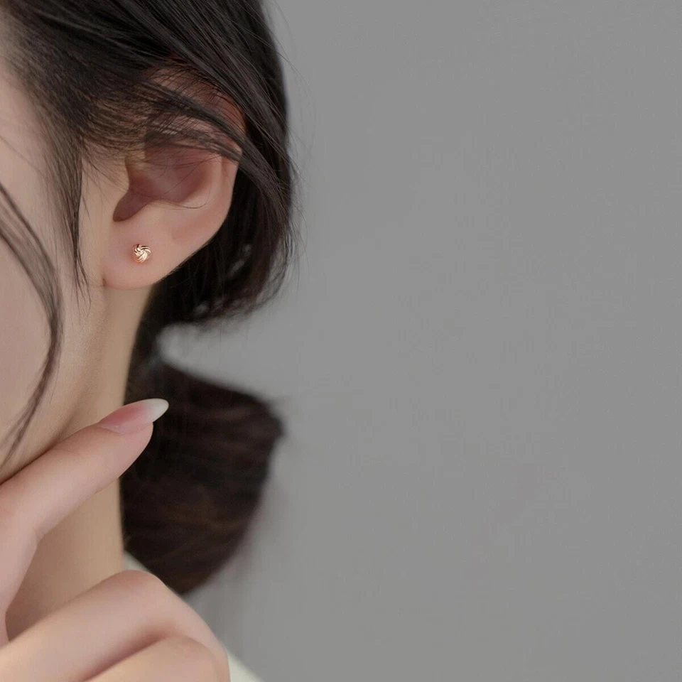 Sterling Solid Silver Knot Stud Earrings - Solid 925 Silver Screw Beads Back Set - Image 4 of 4