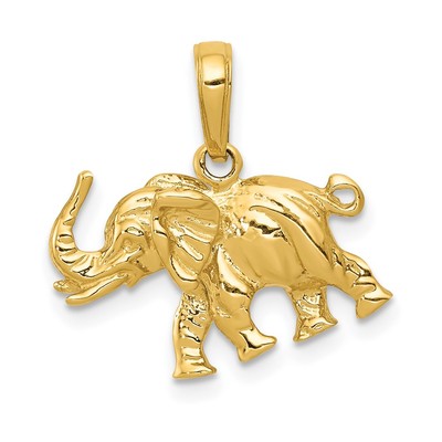10K Gelbgold Satin 3-D Elefant Anhänger