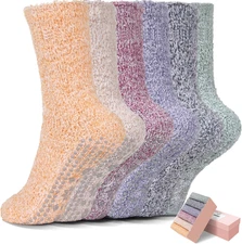 6 Pairs Thick Fuzzy Socks with Grip Cozy Non Slip Hospital Socks Home Fluffy War