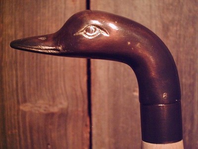 walking cane antique brass SWAN head handle tapered hickory shaft made in USA