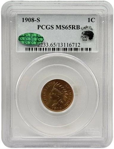 1908-S Indian Head Cent PCGS MS65 RB CAC Eagle Eye