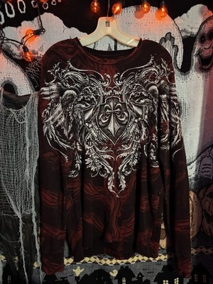 Affliction  FLOURISH  RARE ASF Graphic Long Sleeve T-Shirt Red Black White M