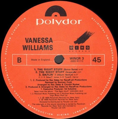 VANESSA WILLIAMS - The Right Stuff (NORMAN COOK Rmx) - Polydor - 1989 - USA
