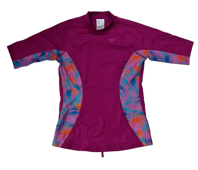 SPEEDO Damen Schwimmen Langarm T-Shirt Lila Rash Guard Rundhals UK M B