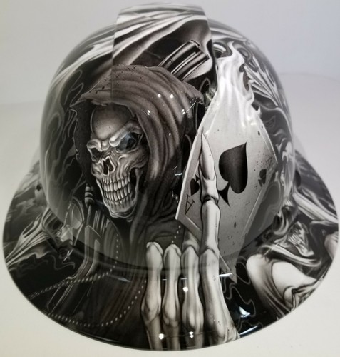 FULL BRIM Hard Hat custom hydro dipped , NEW Black and white ACE OF SKULLS - 第 1/4 張圖片