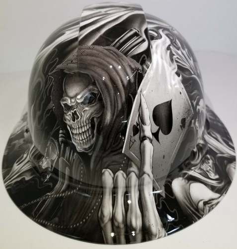 FULL BRIM Hard Hat custom hydro dipped , NEW Black and white ACE OF SKULLS  - Picture 1 of 4