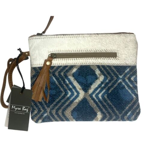 Myra Upcycled Wristlet Bag Leather Cowhide Coastal Western NWT