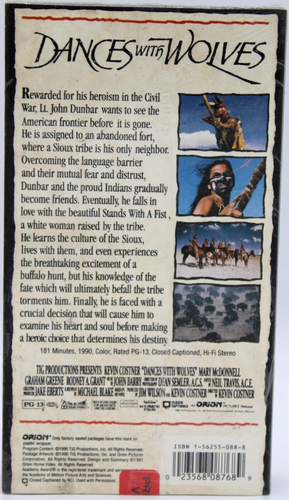 Dances With Wolves VHS RARE FACTORY SEALED STUDIO WATERMARK 1990 1st print Orion - Picture 3 of 10