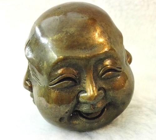 Antiguo Tíbet chino latón 4 caras cabeza de Buda estatua figuras 6 cm - Imagen 3 de 4