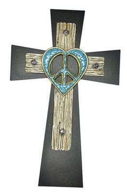  Unique Peace Sign/Heart Wall Mounted Cross   Welded Flared Metal Base Cross   