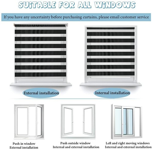 Horizontal Window Shade Blind Zebra Dual Roller Blinds Curtains,Easy to Install - Picture 22 of 26
