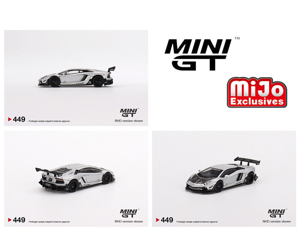 MINI GT #449 - SILVER - LBWK LAMBORGHINI AVENTADOR LIMITED - USA