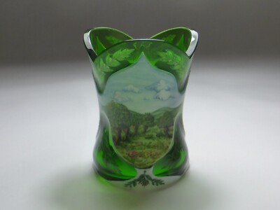 Überfang Vase Studioglas Malerei Landschaft ''St'' Attrib. Stauber Bayerwald (226)