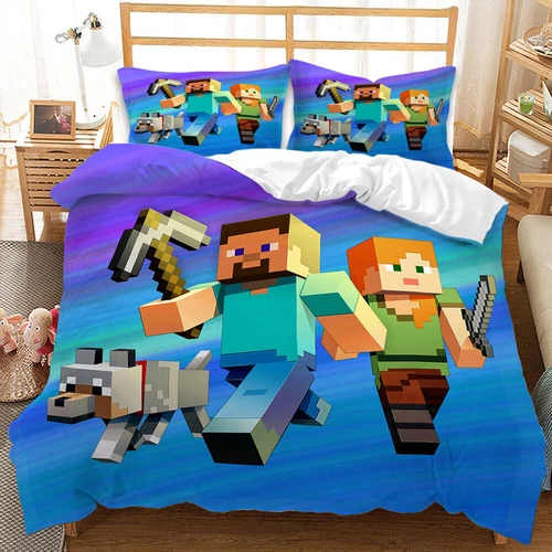 3D Minecraft Quilt Duvet Doona Cover Set Single Double Queen King Size Gift Pill - Picture 2 of 9
