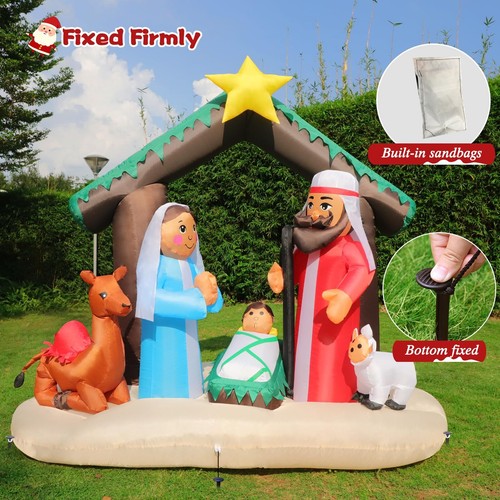 6FT Christmas Inflatable Nativity Scene with Baby Jesus, Parents, Donkey, Sheep, - Picture 4 of 6