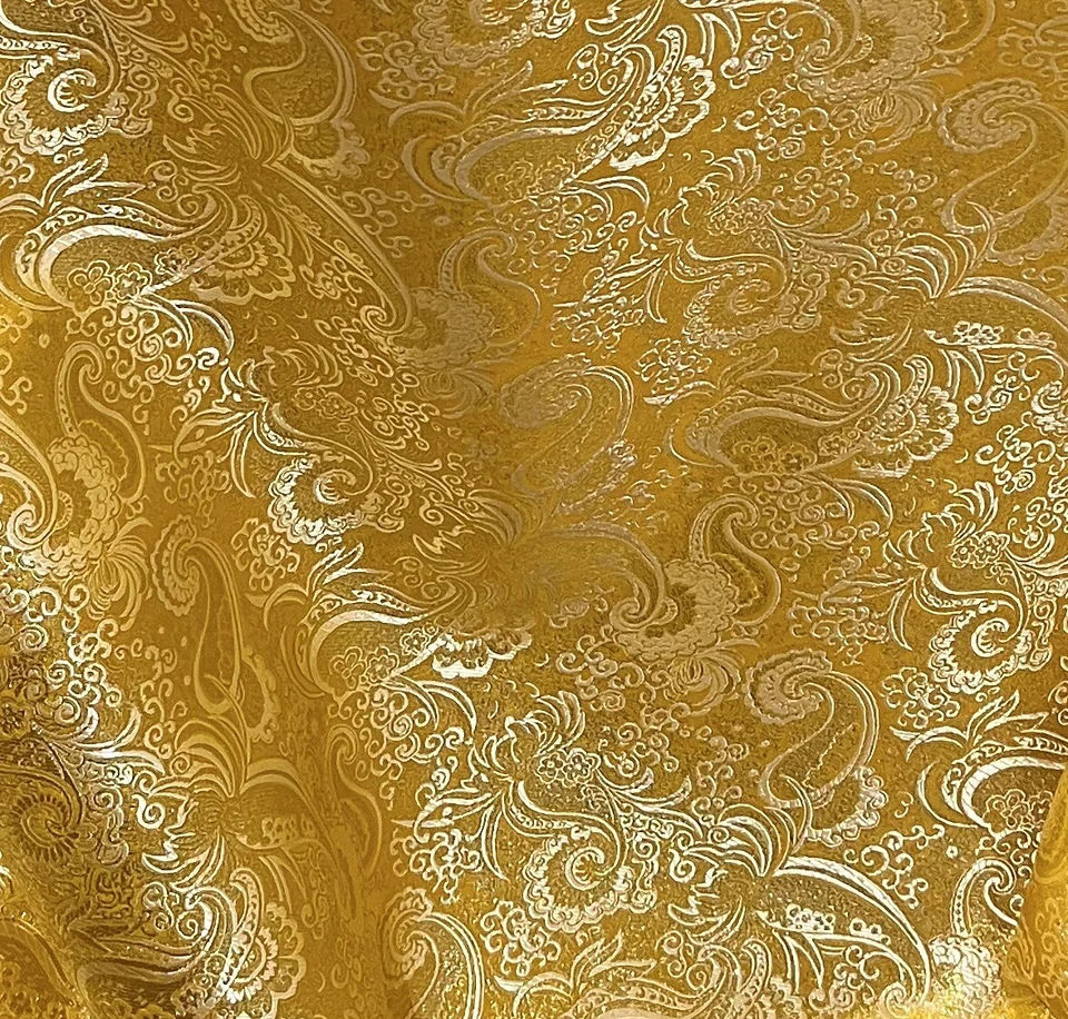 Yellow Gold Paisley Metallic Brocade Fabric 60” Width Sold By The Yard - Image 2 of 2