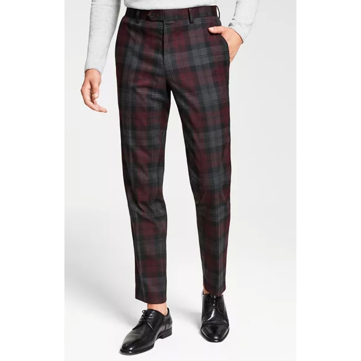 Bar III Slim-Fit Burgundy Plaid Men's Dress Pants Size 29 x 30