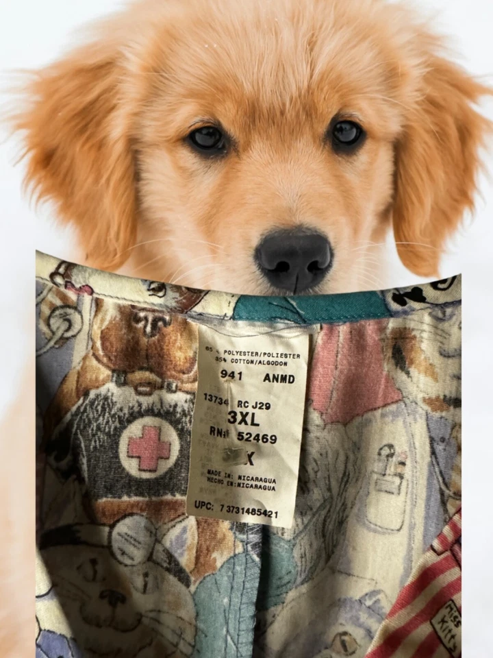 Cherokee V- Neck Uniform Short Sleeve Features Dogs Size 3XL NWT - Image 3 of 4