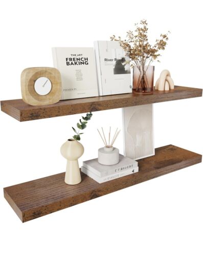 Set Of Two Floating Shelves 36 Inches Rustic Wall Mounted Wooden
