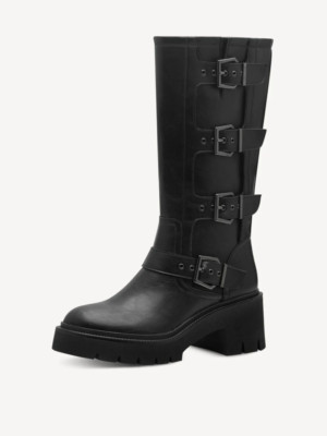 Stivaletti Biker con fibbie Tamaris 25620 pelle vegana nera tacco 7 cm plateau