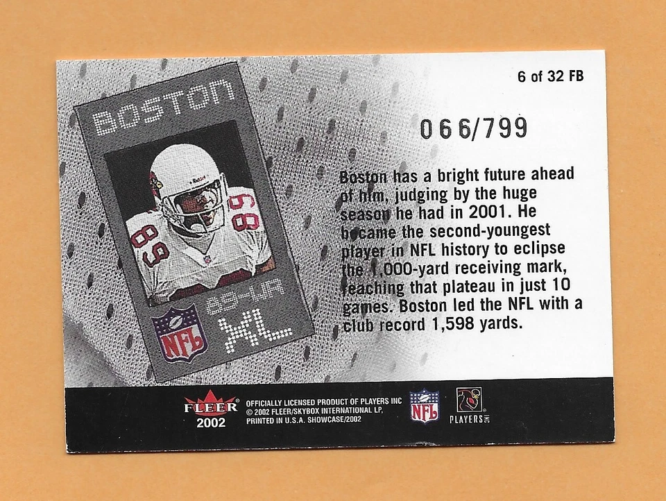Cardinals David Boston 2002 Fleer Showcase #66/799 - Image 2 of 2