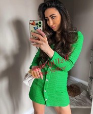 ZARA NEW WOMAN TEXTURED WEAVE DRESS GREEN REF: 4661/325