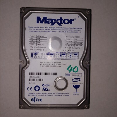 Vintage 3,5'' IDE Festplatte Maxtor 4D040H2 Code: DAH017K0 