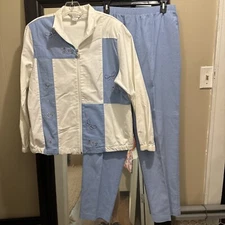 *ALLISON DALEY 2-PIECE JACKET/PANTS SET BLUE/WHITE FLOWER/ZIP FRONT SZ 14 #851