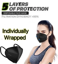 10/30 Pcs Black KN95 Protective 5 Layer Face Mask BFE 95% Disposable Adult Masks
