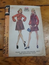 Vintage McCall's Teen Button Back Top Skirt Vest Pattern 2105 Size 5/6 Free Ship
