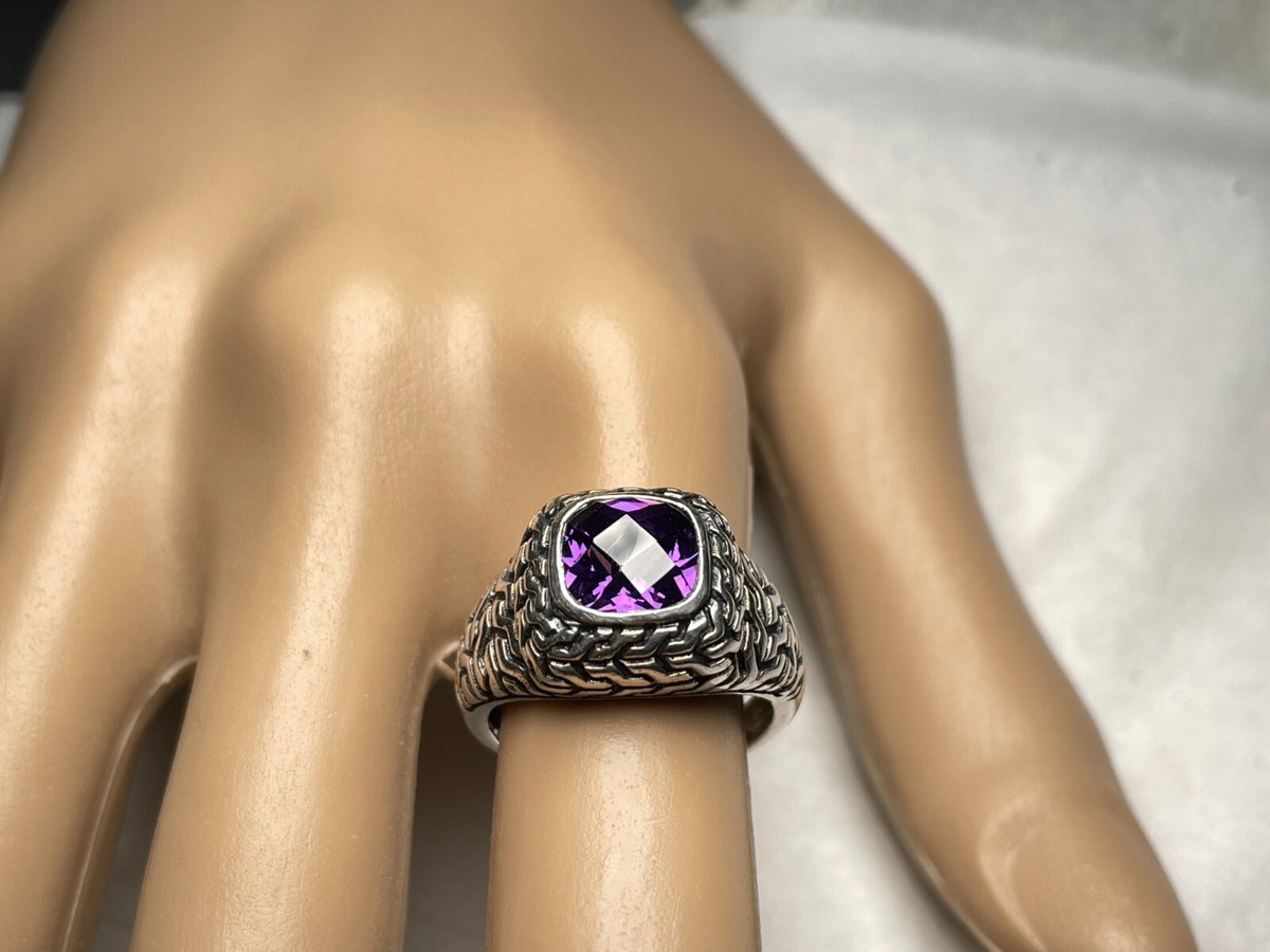 Vintage Sterling Silver 925 Ring Dark Purple Stone Scroll Design 