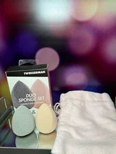 Tweezerman ~  Duo Beauty Blending Sponge Set + Travel Pouch ~ BNIB