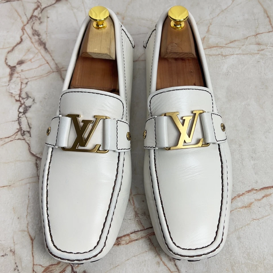 Louis Vuitton Monte Carlo LV Logo Moccasins White Leather 8 LV or 9 US or 42 EU - Image 3 of 4