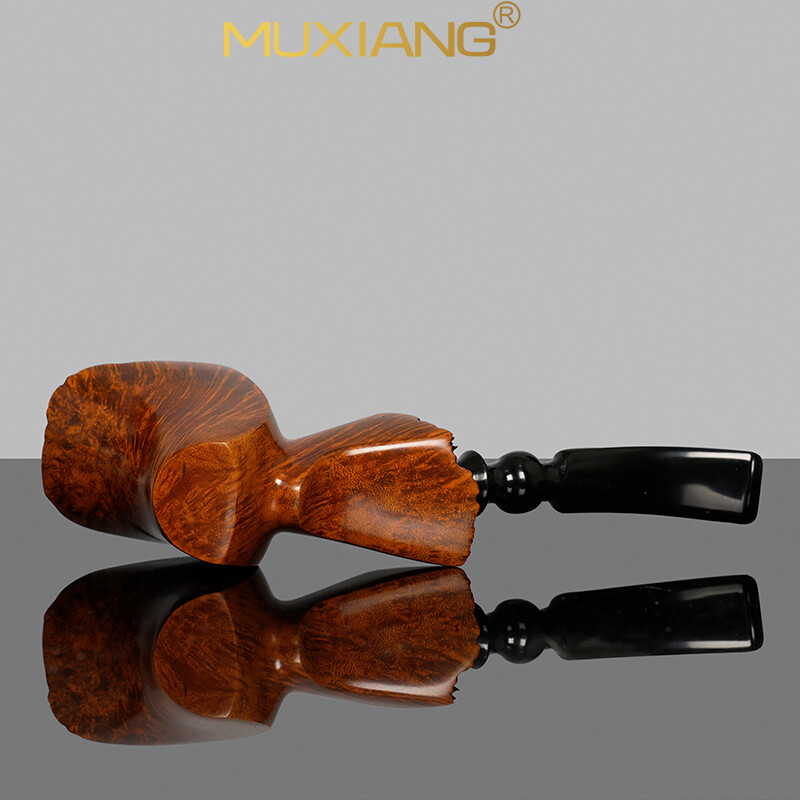 MUXIANG Briar Freehand Tobacco Pipe Wooden Smooth Poker Pipe Bent Ebonite Stem