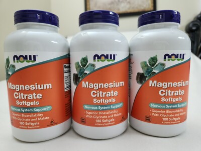 Magnesium Citrate W/ Glycinate & Malate Nervous System Support 3X180gels Now 