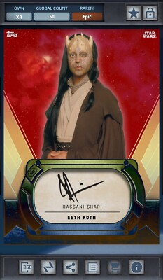 Star Wars Card Trader Digital 2016 Eeth Koth Color Burst Signature Insert 50cc