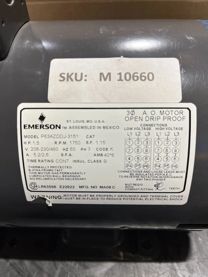 Emerson / P63AZDDJ-3151 / HP 1.5 / Electric Motor - Image 3 of 4