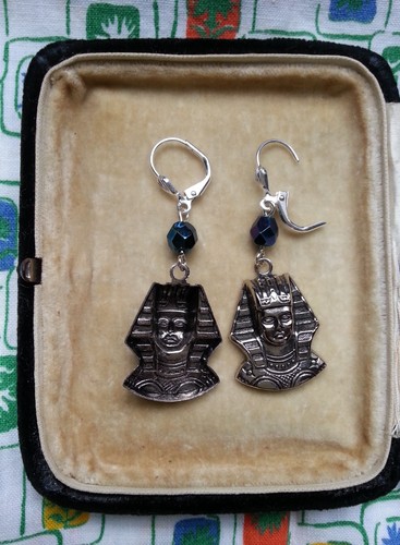 Egyptian Revival Tutankhamun EARRINGS Pharaoh silver-plated historian GIFTS! - Picture 4 of 10