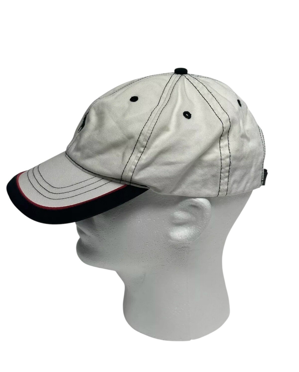 Cappello vintage Polo Ralph Lauren uomo cinturino fibbia posteriore bianco sporco rosso nero logo pony