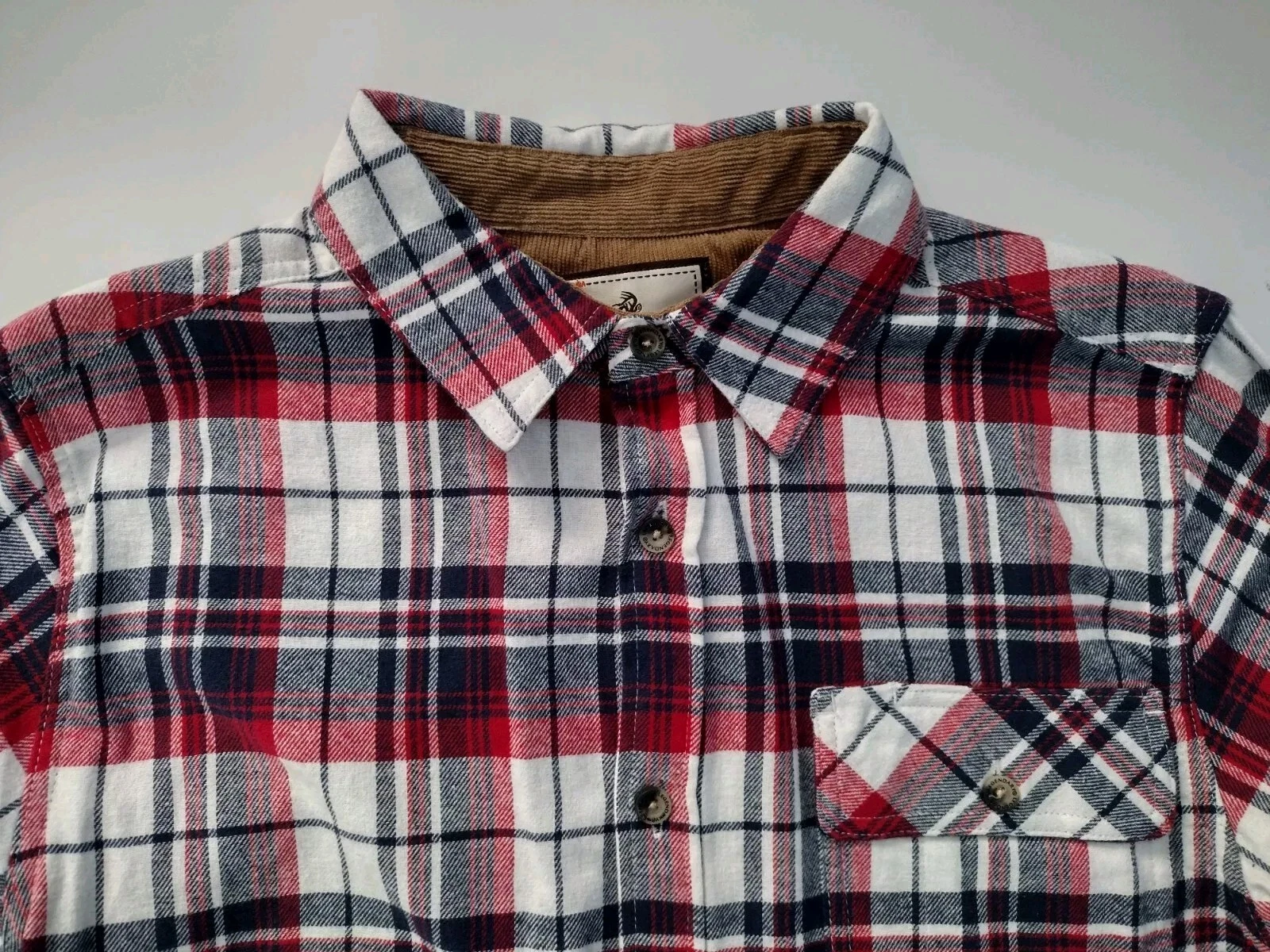 Legendary Whitetails Flannel Shirt Buck Camp Mens SM Plaid Corduroy Collar Cuff