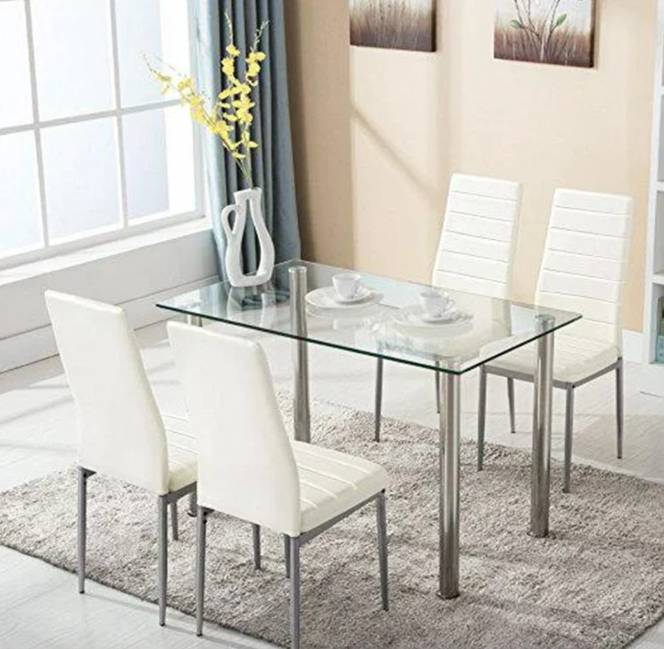 Juego de Comedor 4 Sillas y Mesa Moderno Elegante Glass Top Kitchen Table NEW - Image 3 of 4