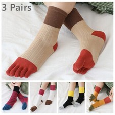 3 Pairs Women Japanese Mid Calf Stocking Five Finger Toe Socks Tricolor Warm