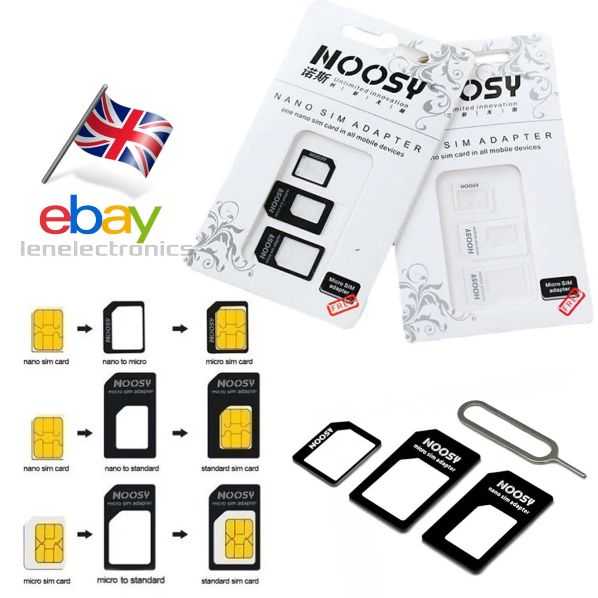 Nano SIM Card to MICRO Standard SIM Adapter converter SET For iPhone &  Samsung 